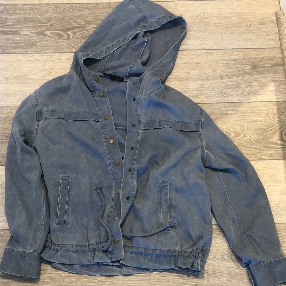 Jane and Delancey Blue Hooded Bomber Jacket